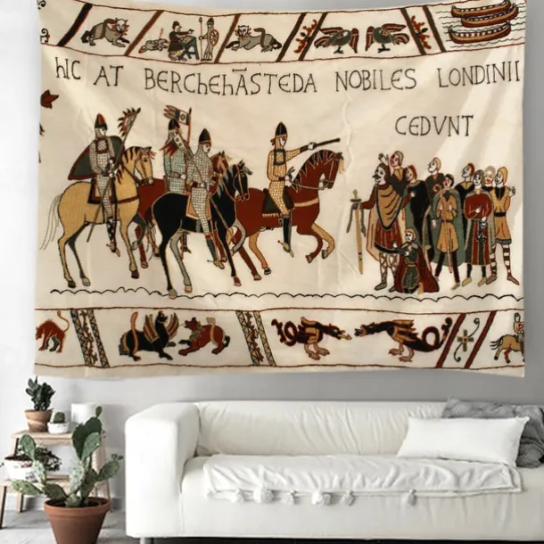 Bayeux Medieval Tapestry Middle Age Tapestry Wall Art Large Tapestry Mural Decor Photograph Backdrop Blanket Curtain Home Bedroom Living Room Decoration