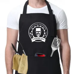 BBQ Black Chef Apron For Women and Men, Kitchen Cooking Apron, Personalised Gardening Apron, Grill Master, Adjustable with Pocket Waterproof Oil Proof