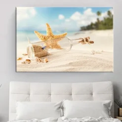 Beach Seascape Wall Art Canvas Painting Shell Sea Wall Art Starfish Seashells Wall Pictures Poster for Living Room Bedroom Office Decor No Frame