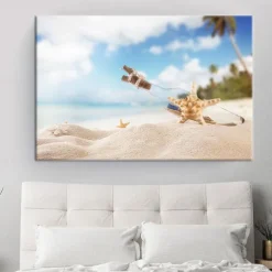 Beach Seascape Wall Art Canvas Painting Shell Sea Wall Art Starfish Seashells Wall Pictures Poster for Living Room Bedroom Office Decor No Frame