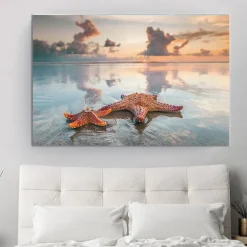 Beach Seascape Wall Art Canvas Painting Shell Sea Wall Art Starfish Seashells Wall Pictures Poster for Living Room Bedroom Office Decor No Frame
