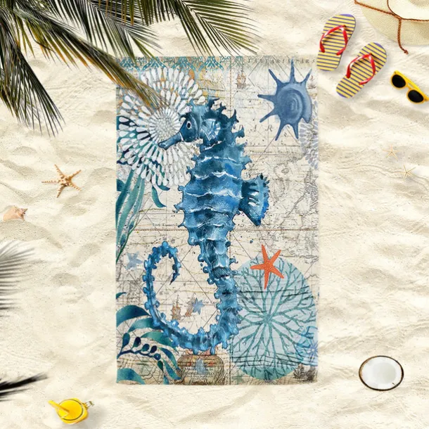 Beach Towel Quick-Drying Vintage Seahorse Sea Turtle Soft Microfiber Sand Pool Bath Outdoor Travel Towel Camping Swimming Yoga Sports Girls Women Men Adults