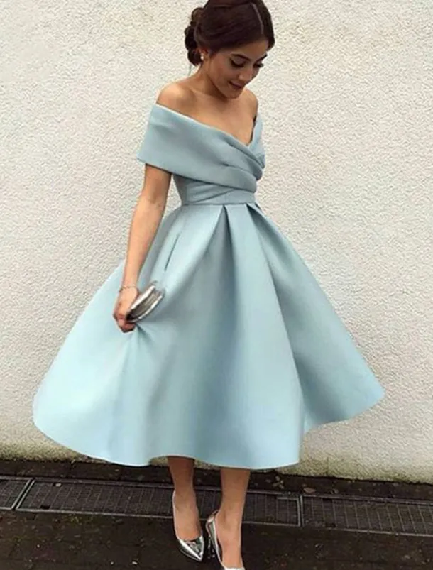 Beach Wedding A-Line Cocktail Dresses Elegant Dress Wedding Guest Homecoming Tea Length Short Sleeve V Neck Stretch Fabric V Back with Pleats Dresses