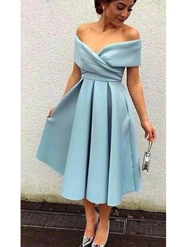 Beach Wedding A-Line Cocktail Dresses Elegant Dress Wedding Guest Homecoming Tea Length Short Sleeve V Neck Stretch Fabric V Back with Pleats Dresses
