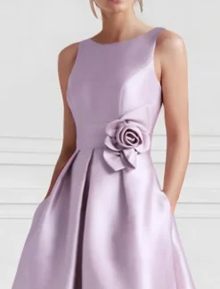 Beach Wedding A-Line Cocktail Dresses Elegant Dress Formal Wedding Guest Floor Length Sleeveless Boat NeckDress Satin with Pocket Dresses