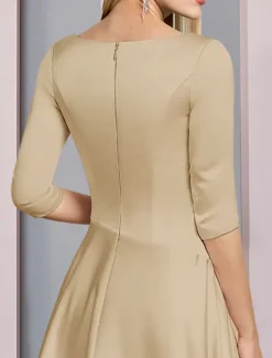 Beach Wedding A-Line Gold Dresses Mother of the Bride Dress Wedding Guest Elegant Vintage Plus Size V Neck Tea Length Satin 3/4 Length Sleeve with Pleats dress to impress free custom size