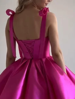 Beach Wedding A-Line Homecoming Dresses Corsets Dress Holiday Graduation Short / Mini Sleeveless Spaghetti StrapDress Satin with Bow(s)