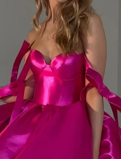 Beach Wedding A-Line Homecoming Dresses Corsets Dress Holiday Graduation Short / Mini Sleeveless Spaghetti StrapDress Satin with Bow(s)