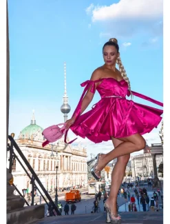 Beach Wedding A-Line Homecoming Dresses Corsets Dress Holiday Graduation Short / Mini Sleeveless Spaghetti StrapDress Satin with Bow(s)