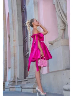 Beach Wedding A-Line Homecoming Dresses Corsets Dress Holiday Graduation Short / Mini Sleeveless Spaghetti StrapDress Satin with Bow(s)