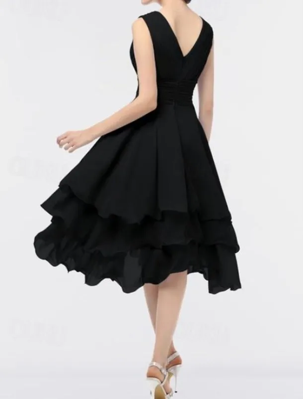 Beach Wedding A-Line Wedding Guest Dresses Party Dress Homecoming Dress Asymmetrical Sleeveless V Neck Chiffon with Ruched Tiered dress to impress Dresses