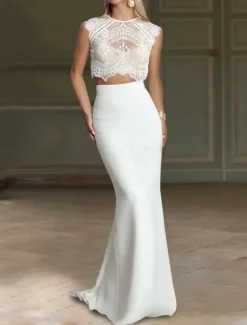 Beach Wedding Hall Casual Wedding Dresses Mermaid Separates Separates Sweep / Brush Train Stretch Fabric Bridal Skirts Bridal Gowns With Solid Color