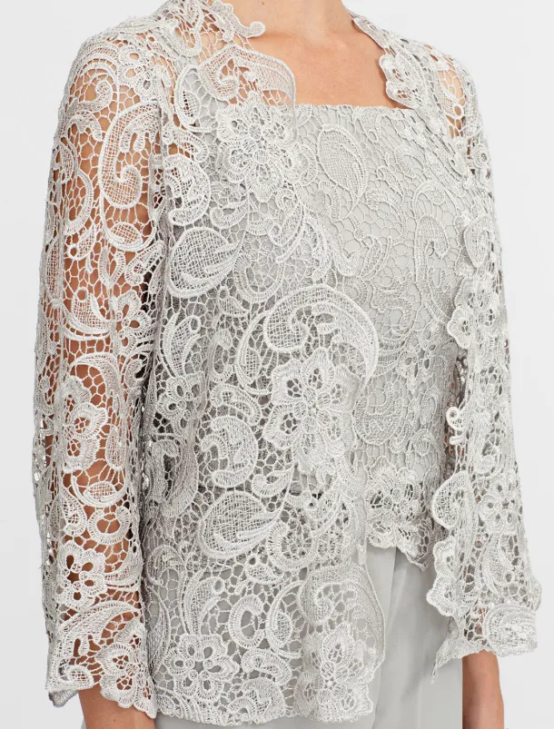 Beach Wedding Pantsuit 3 Piece Mother of the Bride Wedding Guest Elegant Plus Size Square Neck Floor Length Chiffon Corded Lace Sleeveless Wrap Included with Lace Appliques