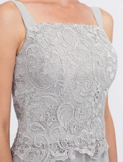 Beach Wedding Pantsuit 3 Piece Mother of the Bride Wedding Guest Elegant Plus Size Square Neck Floor Length Chiffon Corded Lace Sleeveless Wrap Included with Lace Appliques