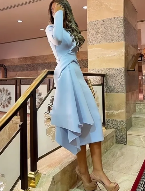 Beach Wedding Sheath Cocktail Dresses Elegant Dress Formal Fall Knee Length Long Sleeve Jewel Neck Stretch Fabric with Pleats Ruched Dresses