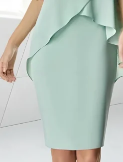 Beach Wedding Sheath Mother of the Bride Dress Wedding Guest Elegant Jewel Neck Tea Length Chiffon Half Sleeve with Beading Ruching