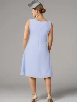 Beach Wedding Two Piece Sheath Mother of the Bride Dress Wedding Guest Elegant Jewel Neck Tea Length Chiffon Lace Sleeveless Jacket Dresses with Appliques free custom size