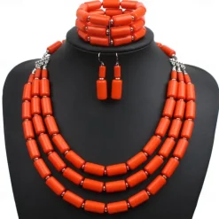 Bead Necklace Bracelet Earings 3 Pcs Retro Vintage 1980s Disco Art Deco Accessories for Women Kings Day Orange Casual Daily