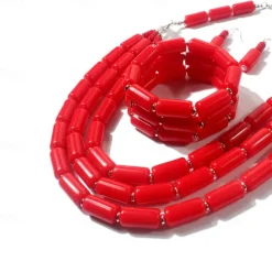 Bead Necklace Bracelet Earings 3 Pcs Retro Vintage 1980s Disco Art Deco Accessories for Women Kings Day Orange Casual Daily