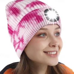 Beanie Hat Unisex with Light USB Rechargeable 4 LEDs Beanie Warm Knit Hat for Dad Father Men Women Husband Knitted Cap Christmas Gifts