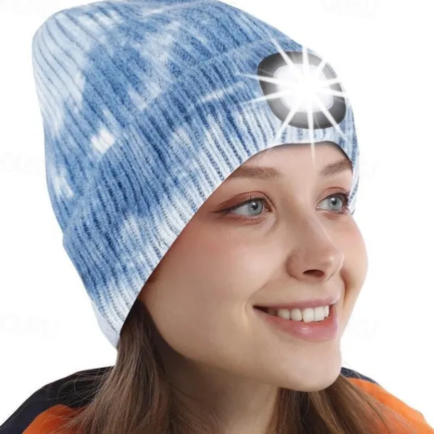 Beanie Hat Unisex with Light USB Rechargeable 4 LEDs Beanie Warm Knit Hat for Dad Father Men Women Husband Knitted Cap Christmas Gifts