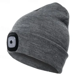 Beanie Hat Unisex with Light USB Rechargeable 4 LEDs Beanie Warm Knit Hat for Dad Father Men Women Husband Knitted Cap Christmas Gifts