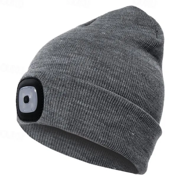 Beanie Hat Unisex with Light USB Rechargeable 4 LEDs Beanie Warm Knit Hat for Dad Father Men Women Husband Knitted Cap Christmas Gifts