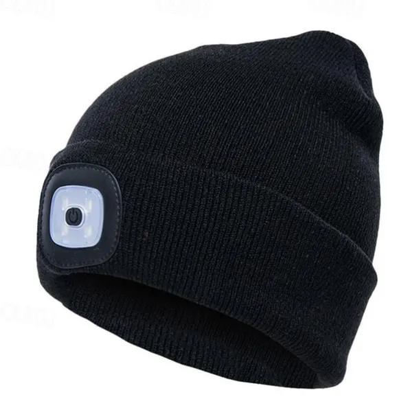 Beanie Hat Unisex with Light USB Rechargeable 4 LEDs Beanie Warm Knit Hat for Dad Father Men Women Husband Knitted Cap Christmas Gifts