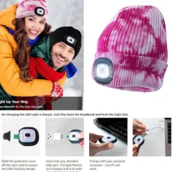 Beanie Hat Unisex with Light USB Rechargeable 4 LEDs Beanie Warm Knit Hat for Dad Father Men Women Husband Knitted Cap Christmas Gifts