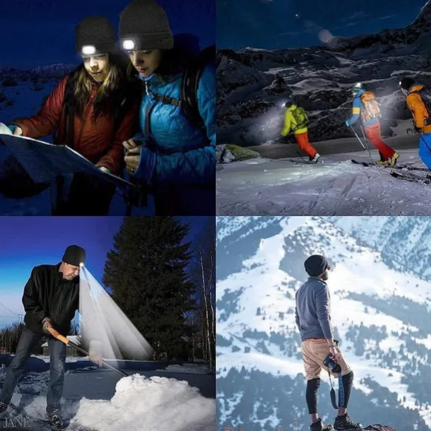 Beanie Hat Unisex with Light USB Rechargeable 4 LEDs Beanie Warm Knit Hat for Dad Father Men Women Husband Knitted Cap Christmas Gifts