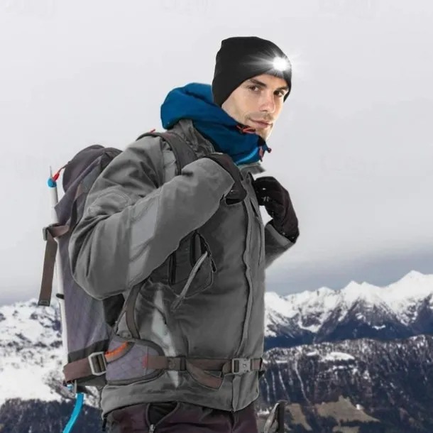 Beanie Hat Unisex with Light USB Rechargeable 4 LEDs Beanie Warm Knit Hat for Dad Father Men Women Husband Knitted Cap Christmas Gifts