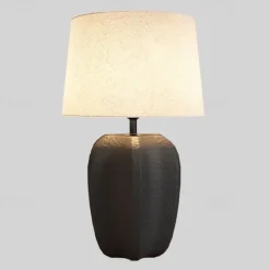 Bedside Lamp Table Lamp, Modern Retro Ceramic Tall Table Lamp 1 PCS with Beige Fabric Drum Shade Nightstand Lamp for Bedside Bedroom Living Room Kids Room College Home 85-265V