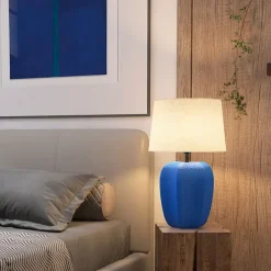 Bedside Lamp Table Lamp, Modern Retro Ceramic Tall Table Lamp 1 PCS with Beige Fabric Drum Shade Nightstand Lamp for Bedside Bedroom Living Room Kids Room College Home 85-265V