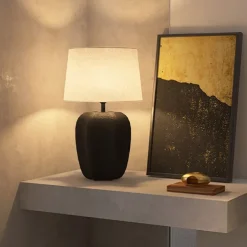 Bedside Lamp Table Lamp, Modern Retro Ceramic Tall Table Lamp 1 PCS with Beige Fabric Drum Shade Nightstand Lamp for Bedside Bedroom Living Room Kids Room College Home 85-265V