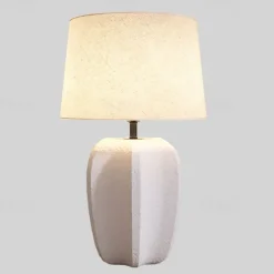 Bedside Lamp Table Lamp, Modern Retro Ceramic Tall Table Lamp 1 PCS with Beige Fabric Drum Shade Nightstand Lamp for Bedside Bedroom Living Room Kids Room College Home 85-265V