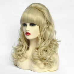 Beehive Wigs Long Wavy Blonde Wig with Bang Big Bouffant for Women fits 80s or Party Halloween Wigs