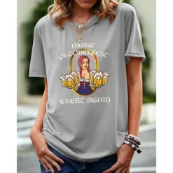 Beer Cosplay Costume T-shirt Print Classic Street Style For Women's Adults' Carnival Oktoberfest Beer Hot Stamping Party Casual Daily