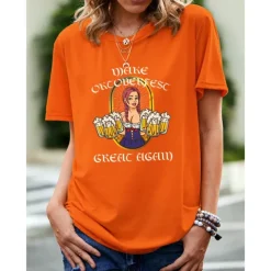 Beer Cosplay Costume T-shirt Print Classic Street Style For Women's Adults' Carnival Oktoberfest Beer Hot Stamping Party Casual Daily