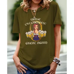 Beer Cosplay Costume T-shirt Print Classic Street Style For Women's Adults' Carnival Oktoberfest Beer Hot Stamping Party Casual Daily