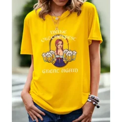 Beer Cosplay Costume T-shirt Print Classic Street Style For Women's Adults' Carnival Oktoberfest Beer Hot Stamping Party Casual Daily