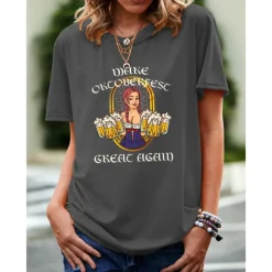 Beer Cosplay Costume T-shirt Print Classic Street Style For Women's Adults' Carnival Oktoberfest Beer Hot Stamping Party Casual Daily