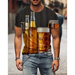 Beer Cosplay Costume T-shirt Print Classic Street Style T-shirt For Men's Women's Unisex Adults' Hot Stamping 100% Polyester