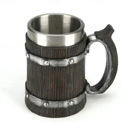 Beer Mugs, Nordic Viking Rune Beer Glasses Large Oak Beer Mug Coffee Mug with Stainless Steel Wood Resin 3D, Mugs for Men, Father's Day Gift