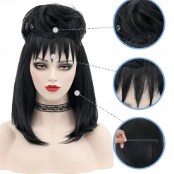 Beetlejuice 2 Lydia Deetz Cosplay Costume Party Wig Bride Fluffy Buns Curly Women'S Black Medium Long Straight Beetle Wig With Bangs Carnival Costume Accessories Halloween Wigs