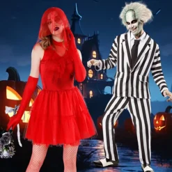 Beetlejuice Beetlejuice 2 Ghost Bride Lydia Deetz Cosplay Costume Halloween Group Couples Costumes Adults' Men's Women's Horror Wedding Party Halloween Carnival Easy Carnival Costume