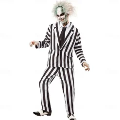 Beetlejuice Outfits Suits & Blazers Stripes Men's for Halloween Carnival Performance Party Adults' With Costume Wigs