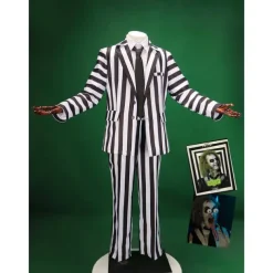 Beetlejuice Outfits Suits & Blazers Stripes Men's for Halloween Carnival Performance Party Adults' With Costume Wigs