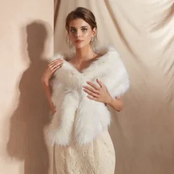 Beige Bridal Shawls Winter Faux Fur Wraps Fall Wedding Party Evening Women's Wrap With Pure Color For Wedding Formal dress to impress