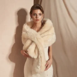 Beige Bridal Shawls Winter Faux Fur Wraps Fall Wedding Party Evening Women's Wrap With Pure Color For Wedding Formal dress to impress