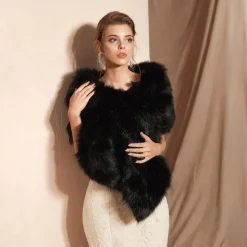 Beige Bridal Shawls Winter Faux Fur Wraps Fall Wedding Party Evening Women's Wrap With Pure Color For Wedding Formal dress to impress